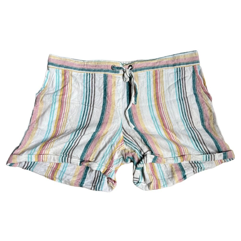 Per Se Striped Linen Drawstring Shorts Sz XL Womens MultiColor Wide Leg Shorts